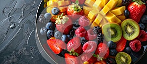 Plate of Fruit With Kiwis, Strawberries, Blueberries