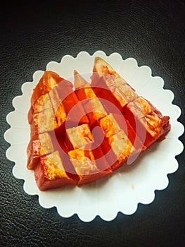 A Plate Full of Sliced Papaya full Frame Shot