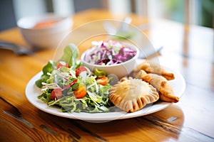 plate of golden empanadas with a side salad