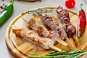 Plate with Greek meat souvlaki