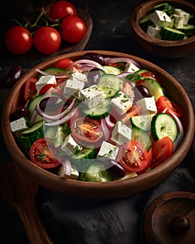 Plate of Greek salad with healthy vegetables