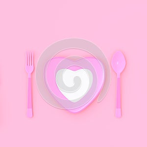 Plate heart shape with knife and fork