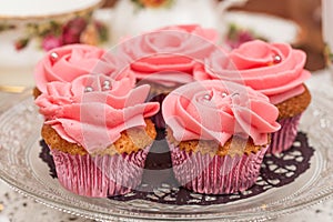 Plate of homemade strawberry cupcakes