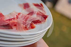 A plate of Iberian ham cut very thin