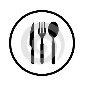 Plate icon, fork and spoon vector icon. Plate, fork and spoon illustration symbol.