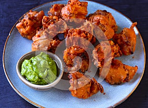 Plate of Indian street food -Onion Pakora