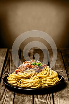 Plate of Italian spaghetti Bolognese