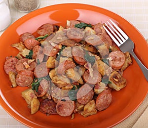 Plate of Kielbasa and Potatoes