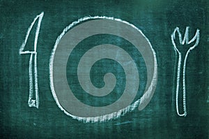 Plate, knife and fork