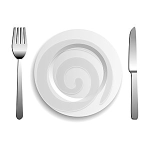 Plate, knife and fork