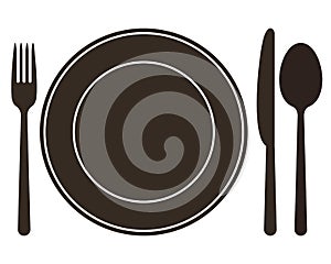 Plate, knife, spoon and fork