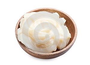 Plate with lard on white background