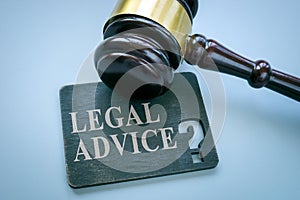 Plate with legal advice words and gavel.