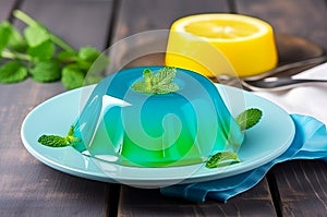 Plate of lemon jelly mint tasty food. Generate Ai