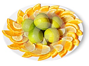 A plate with limes and appetizing orange