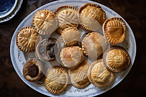 plate of meat pies, each in different size and shape