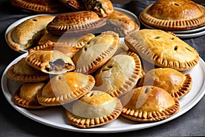 plate of meat pies, each in different size and shape