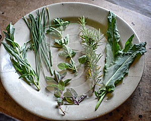 Plate of Medicinal Herbs used for Cooking