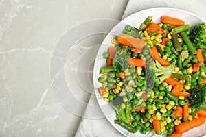 Plate with mix of frozen vegetables