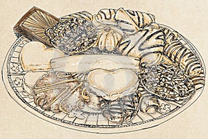 A plate with mixed biscuits, ideal for tea