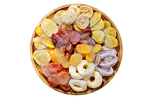 plate of mixed of dried fruits isolated on white background