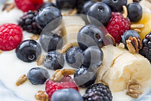 Plate of mixed fruits with yogurt