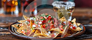 Plate of Nachos and Beer Glass