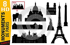 Plate number 1 pictograms of Parisian monuments with the Eiffel Tower, Montmartre or Orsay