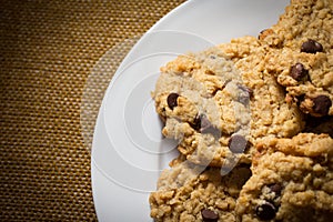 Plate of Oatmeal Chocolate Chip Cookies