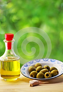 Plate of olives and oliveoil