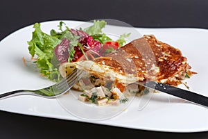 Plate with omelet with ham and vegetables