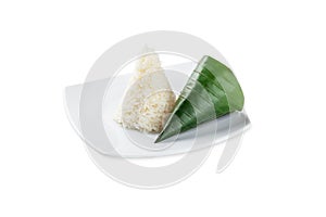 Plate of organic white rice - isolated on white