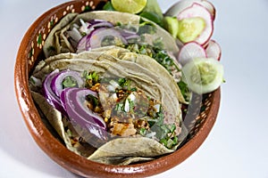 Plate of original Mexican carnitas tacos photo