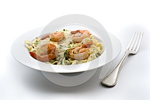 Plate of pasta with shrimps