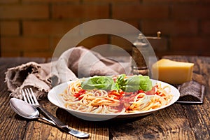 Plate of pasta with tomato sauce