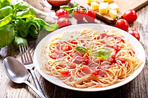 Plate of pasta with tomato sauce