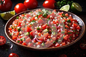 Plate of pico de gallo salsa, vegetarian salad sauce cuisine dish photo
