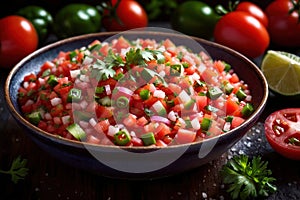 Plate of pico de gallo salsa, vegetarian salad sauce cuisine dish photo