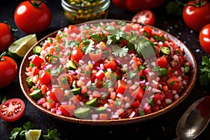 Plate of pico de gallo salsa, vegetarian salad sauce cuisine dish photo