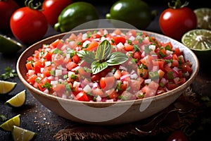 Plate of pico de gallo salsa, vegetarian salad sauce cuisine dish photo