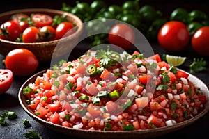 Plate of pico de gallo salsa, vegetarian salad sauce cuisine dish photo