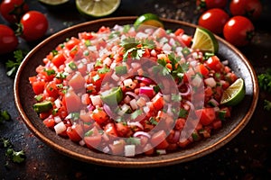 Plate of pico de gallo salsa, vegetarian salad sauce cuisine dish photo