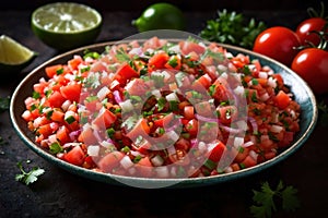 Plate of pico de gallo salsa, vegetarian salad sauce cuisine dish photo