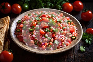 Plate of pico de gallo salsa, vegetarian salad sauce cuisine dish photo