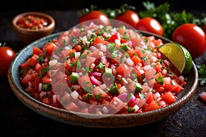 Plate of pico de gallo salsa, vegetarian salad sauce cuisine dish photo