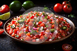 Plate of pico de gallo salsa, vegetarian salad sauce cuisine dish photo