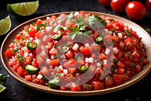 Plate of pico de gallo salsa, vegetarian salad sauce cuisine dish photo