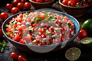 Plate of pico de gallo salsa, vegetarian salad sauce cuisine dish photo