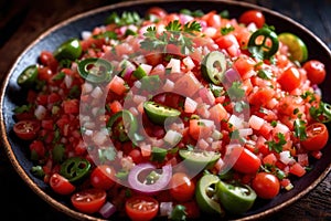 Plate of pico de gallo salsa, vegetarian salad sauce cuisine dish photo