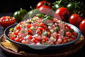 Plate of pico de gallo salsa, vegetarian salad sauce cuisine dish photo